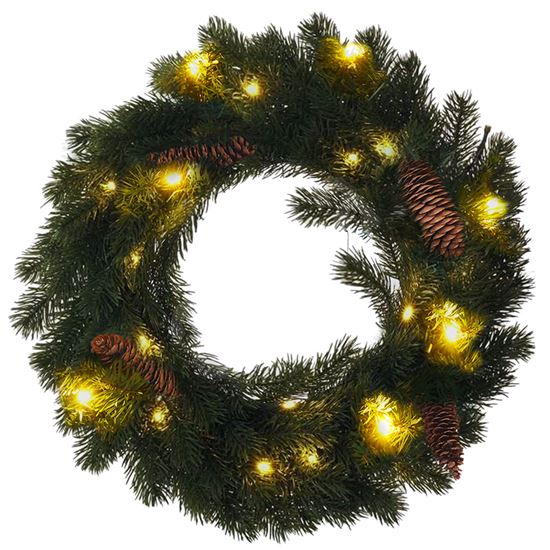 Vianočný veniec 15LED teplá biela s časovačom, priemer: 40cm IP44, na batérie