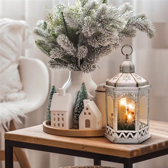 Vianočný svietiaci lampáš bielo-zlatý 3ks LED sviečka, na batérie 3xAAA, výška:33cm