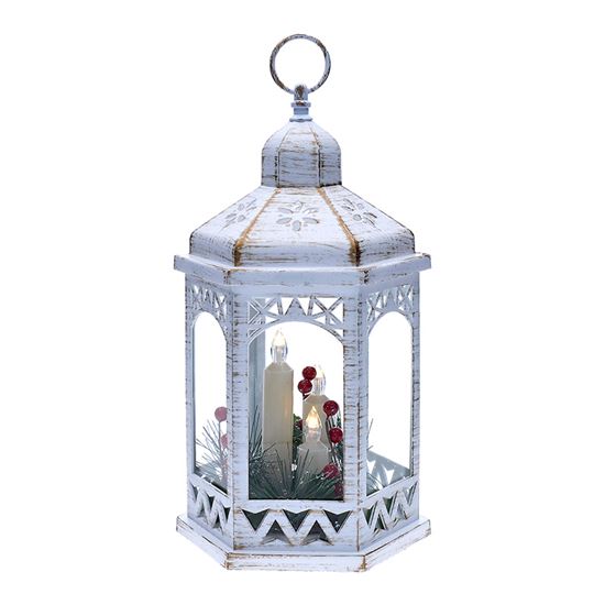 Vianočný svietiaci lampáš bielo-zlatý 3ks LED sviečka, na batérie 3xAAA, výška:33cm