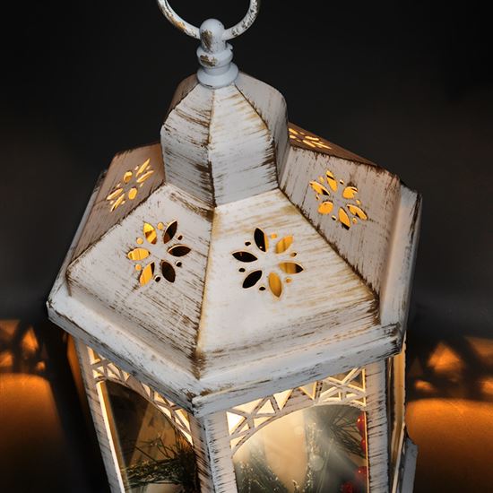 Vianočný svietiaci lampáš bielo-zlatý 3ks LED sviečka, na batérie 3xAAA, výška:33cm