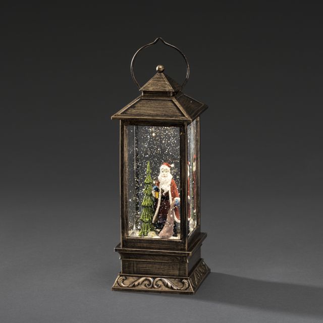 Svietiaci lampáš s MIKULÁŠOM s efektom sneženia, 1xLED teplá biela