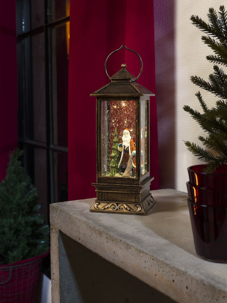 Svietiaci lampáš s MIKULÁŠOM s efektom sneženia, 1xLED teplá biela