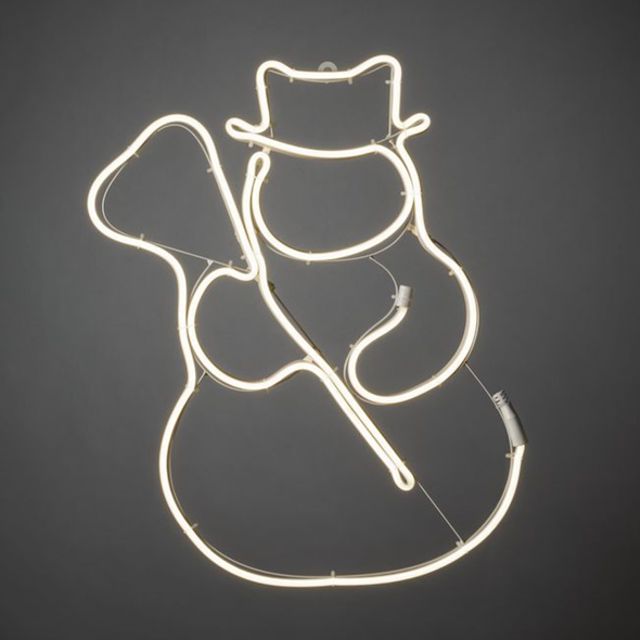 Vonkajšia dekorácia svietiaci SNEHULIAK s METLOU silueta 288 LED-NEON teplá biela, výška: 50cm