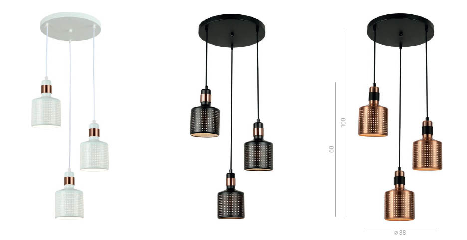 RESTENZA visiaci luster čierny 3xE27/40W, priemer 38cm