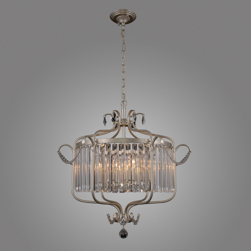 Rinadlo krištáľový visiaci luster strieborný 6xE14/40W, priemer: 66cm