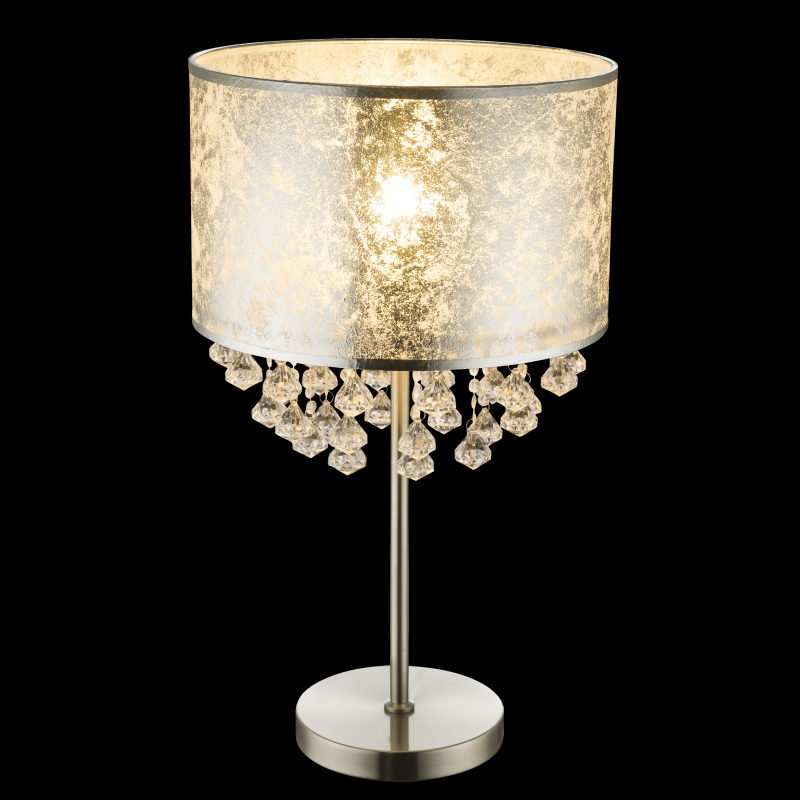 AMY nočná lampa strieborná s plastovými krištálikmi 1xE27/60W, výška: 56cm