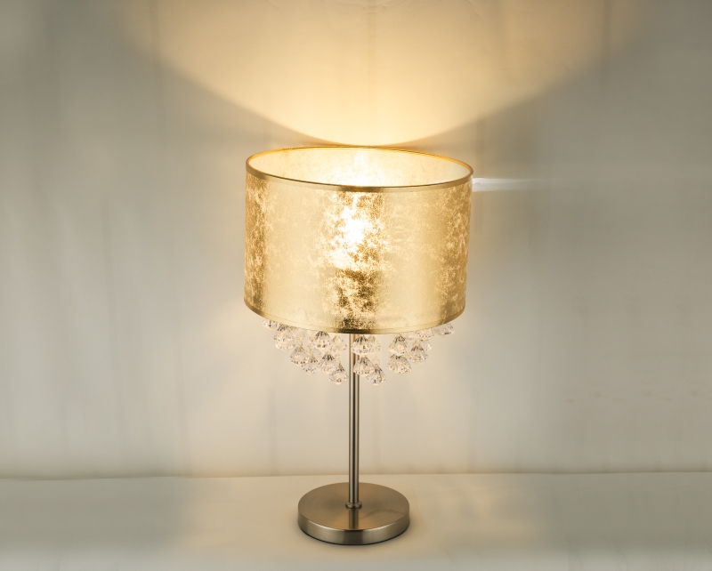 AMY nočná lampa zlatá s plastovými krištálikmi 1xE27/60W, výška: 56cm