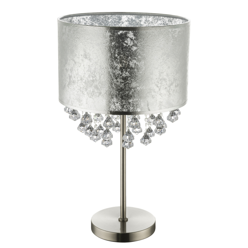 AMY nočná lampa strieborná s plastovými krištálikmi 1xE27/60W, výška: 56cm