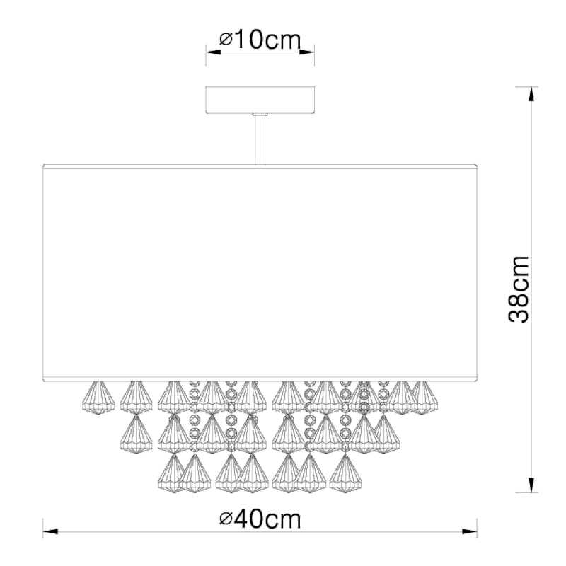AMY stropný luster zlatý s plastovými krištálikmi 1xE27/60W, priemer 40cm