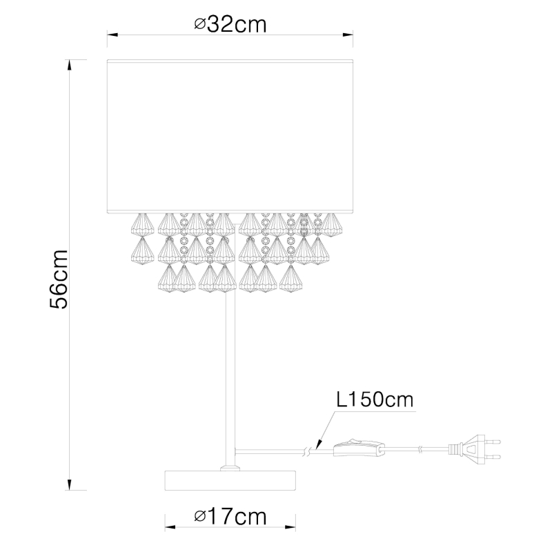 AMY nočná lampa zlatá s plastovými krištálikmi 1xE27/60W, výška: 56cm