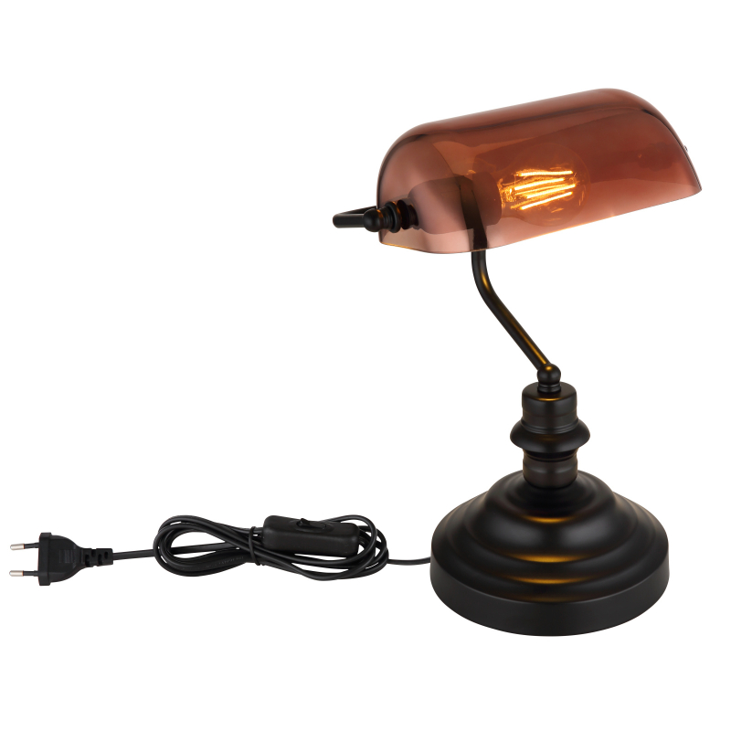 ANTIQUE stolná lampa čierna/medené sklo 1xE27/60W