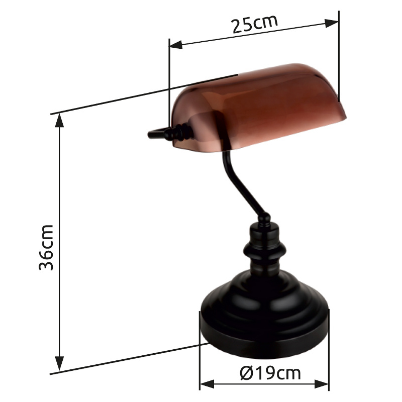 ANTIQUE stolná lampa čierna/medené sklo 1xE27/60W