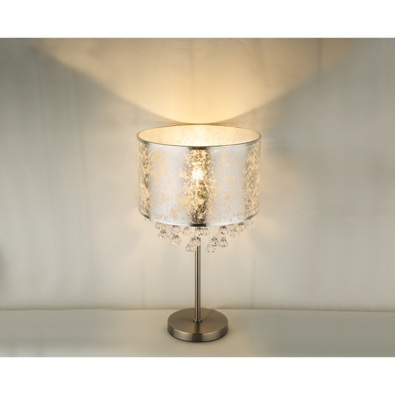 AMY nočná lampa strieborná s plastovými krištálikmi 1xE27/60W, výška: 56cm