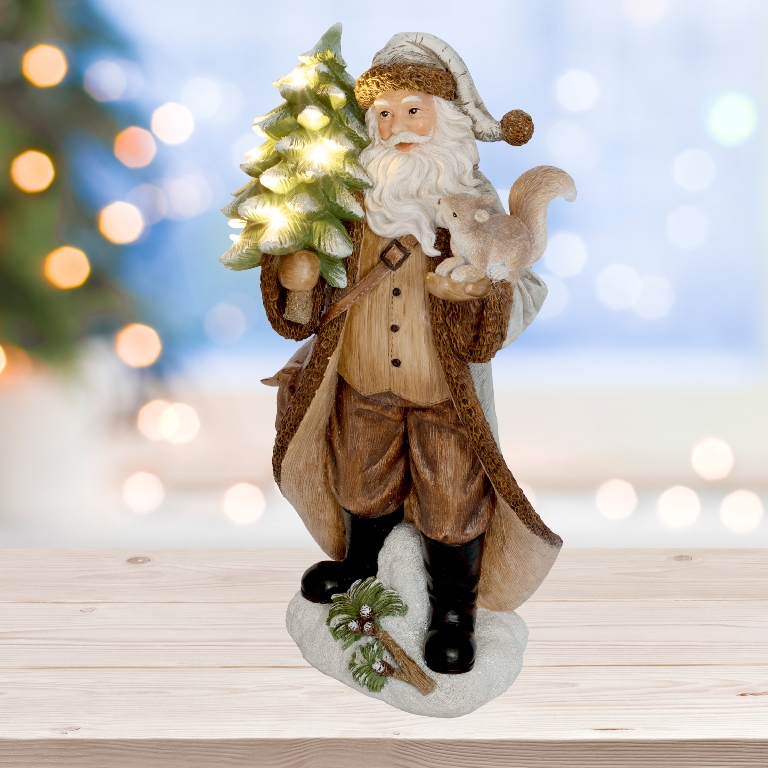 Keramická dekorácia na stôl DEDO MRÁZ LED teplá biela, na batérie, výška: 40,5cm