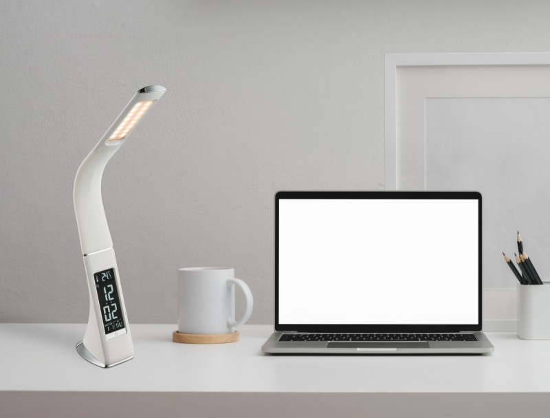 SOPHIE ledková stolná lampa biela s dotykovým stmievačom, hodinami 1xLED/6,5W/5V