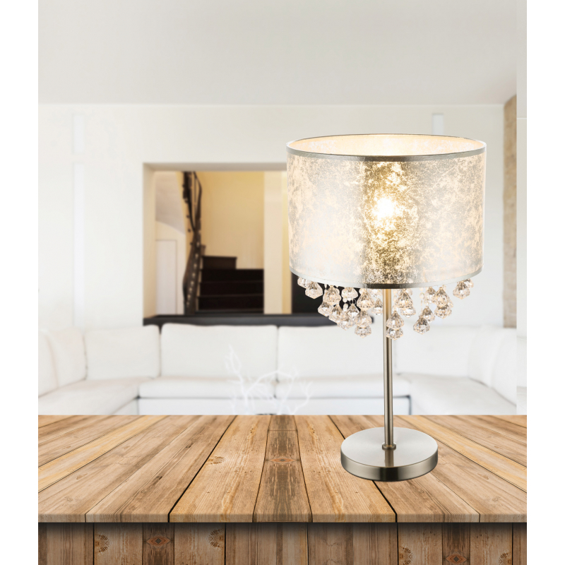 AMY nočná lampa strieborná s plastovými krištálikmi 1xE27/60W, výška: 56cm