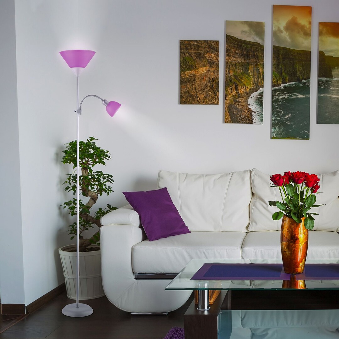 ACTION stojanová lampa strieborná/fialová 1xE27/100W+1xE14/25W