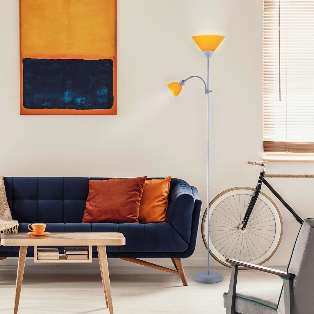 ACTION stojanová lampa strieborná/oranžová 1xE27/100W+1xE14/25W