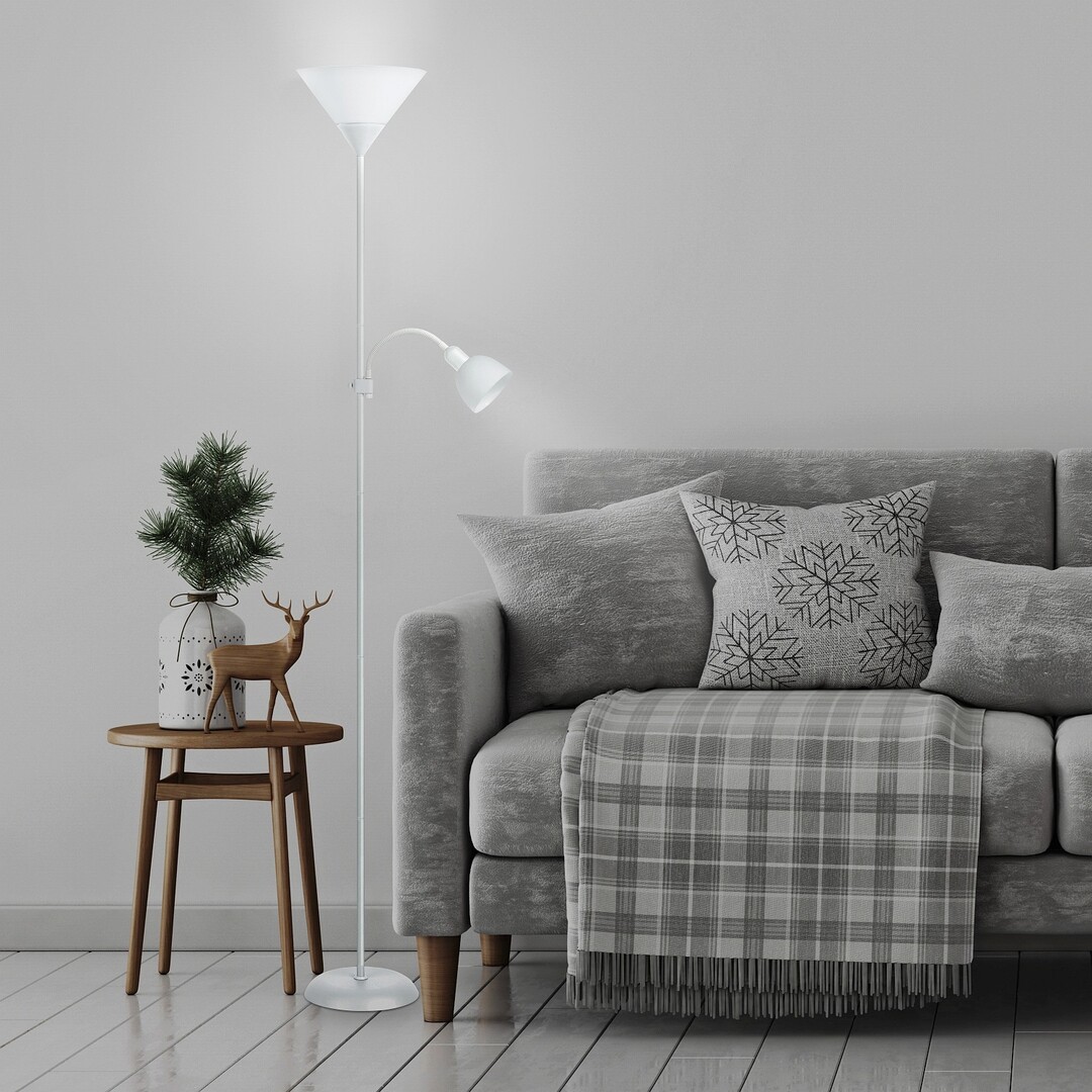 ACTION stojanová lampa biela 1xE27/100W+1xE14/25W