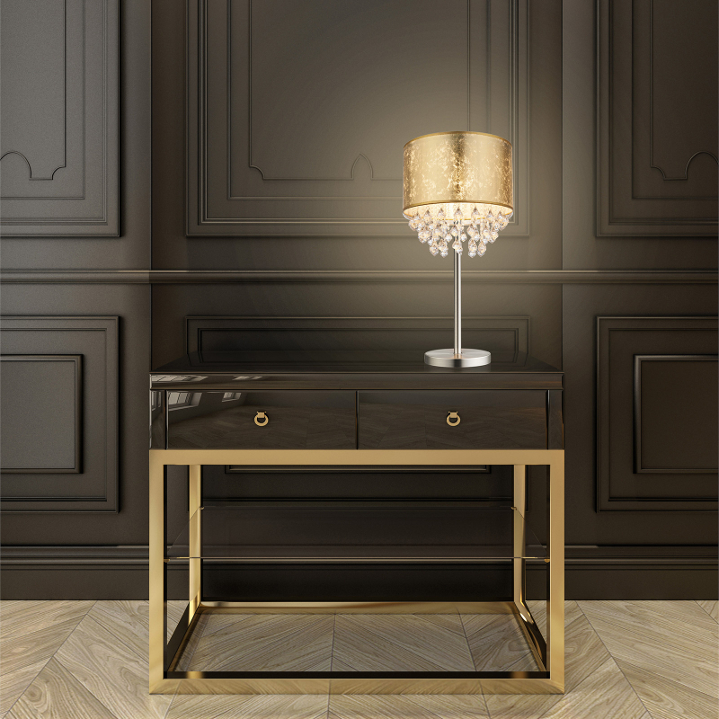 AMY nočná lampa zlatá s plastovými krištálikmi 1xE27/60W, výška: 56cm