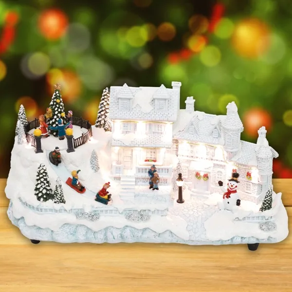 Svietiaca dekorácia BIELY DOM s led osvetlením, 38,8cm x 20cm 