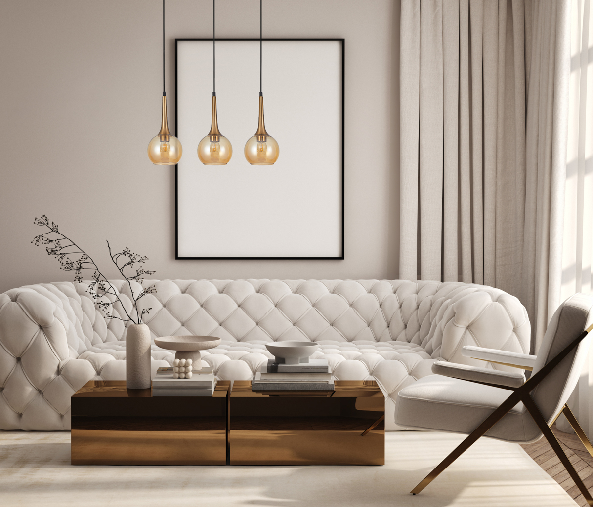 FAVERA visiaci luster jantárový 3xE27/40W, 108x63cm