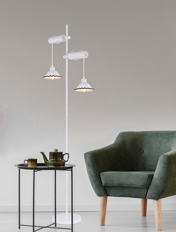 JOWITA stojanová lampa kov/drevo/keramika bielo-čierna 2xE27/40W, výška: 168cm