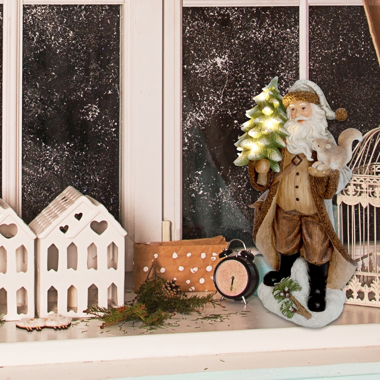 Keramická dekorácia na stôl DEDO MRÁZ LED teplá biela, na batérie, výška: 40,5cm