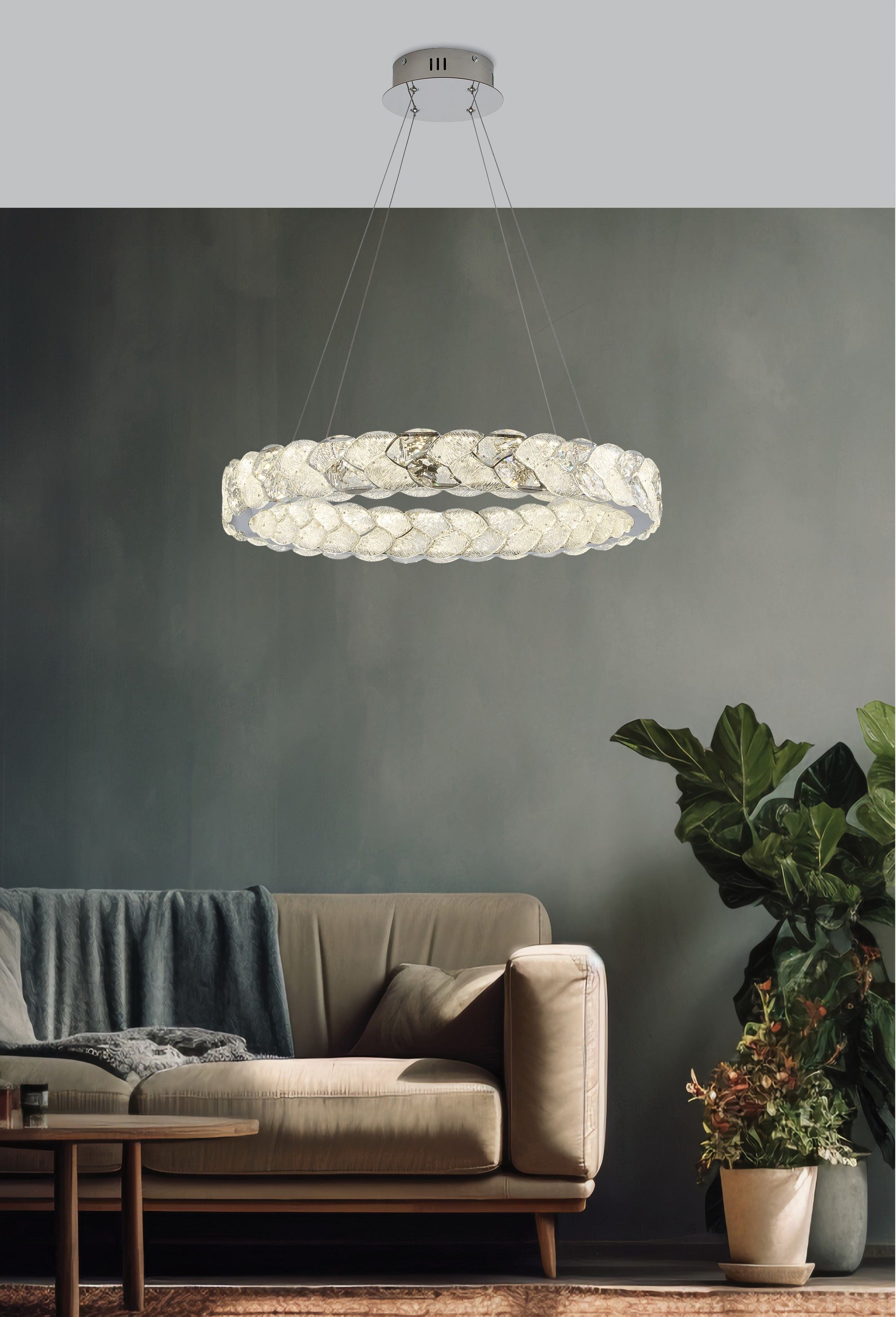 LARUNA krištáľový závesný luster 1xLED/38W/4000K, priemer 60cm