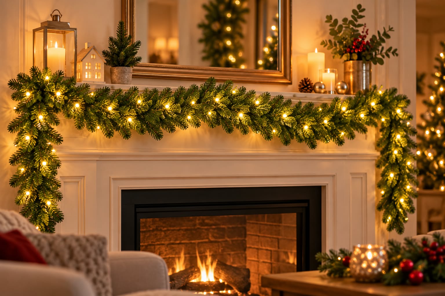 Umelý vianočný veniec priemer 60cm, 50 LED teplá biela, časovač, 8 režimov svietenia, na batérie