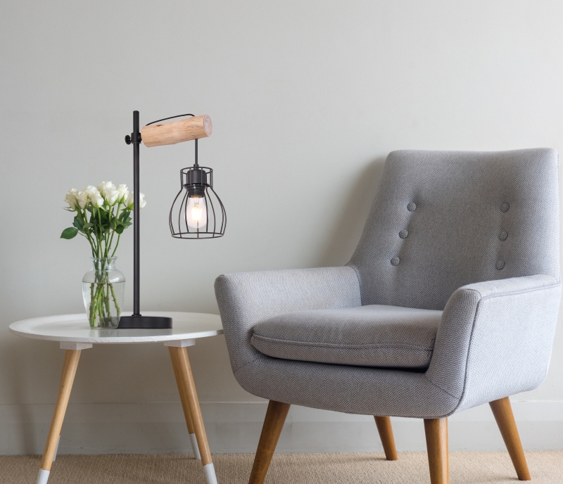 MINA stolná lampa kov/drevo 1xE27/40W, výška: 55cm