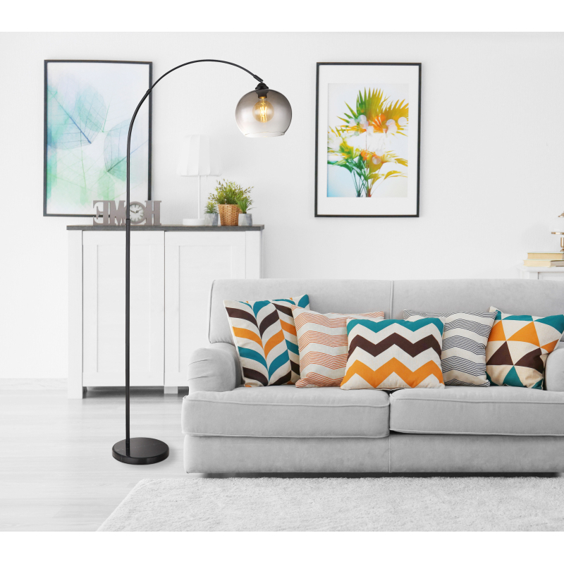 NEWCASTLE stojanová lampa čierna/dymové sklo 1xE27/60W
