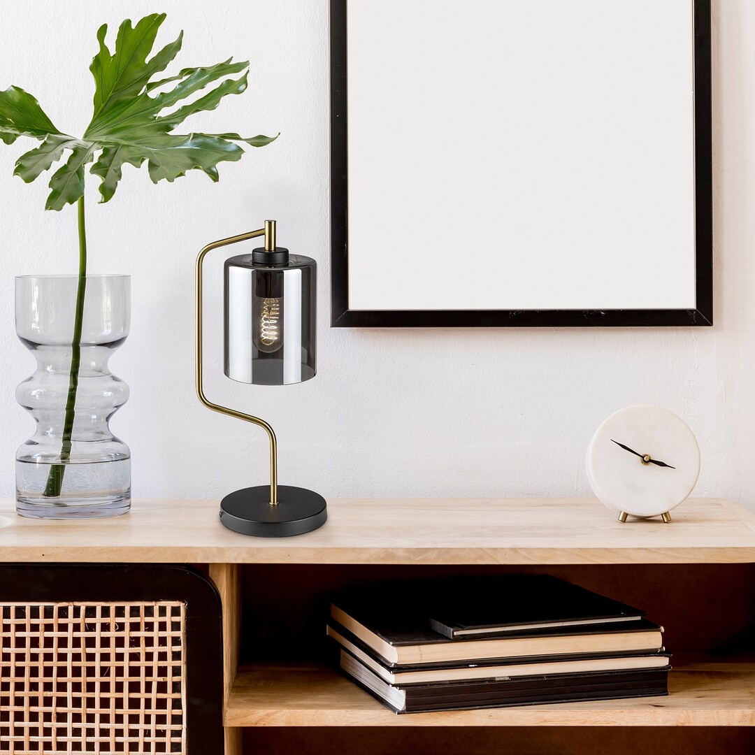 PEREZ stolná lampa čierna/dymové sklo 1xE27/40W