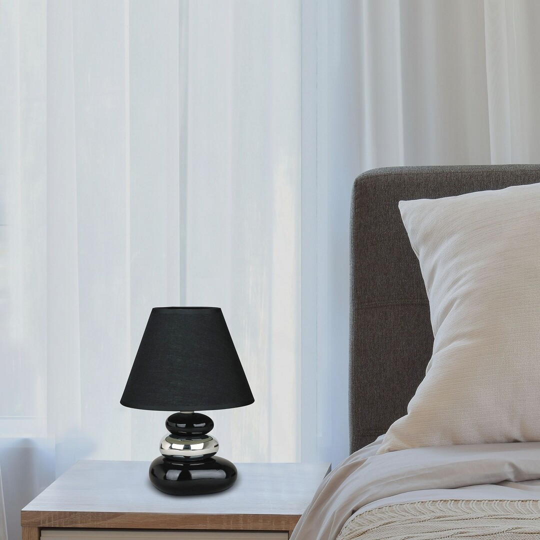 SALEM keramická nočná lampa čierna/chróm 1xE14/40W, výška: 25cm