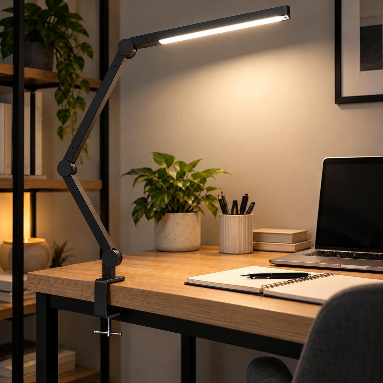 SPACE stmievateľná stolná led lampa čierna 19W, CCT 3000-6000K na uchytenie o stôl