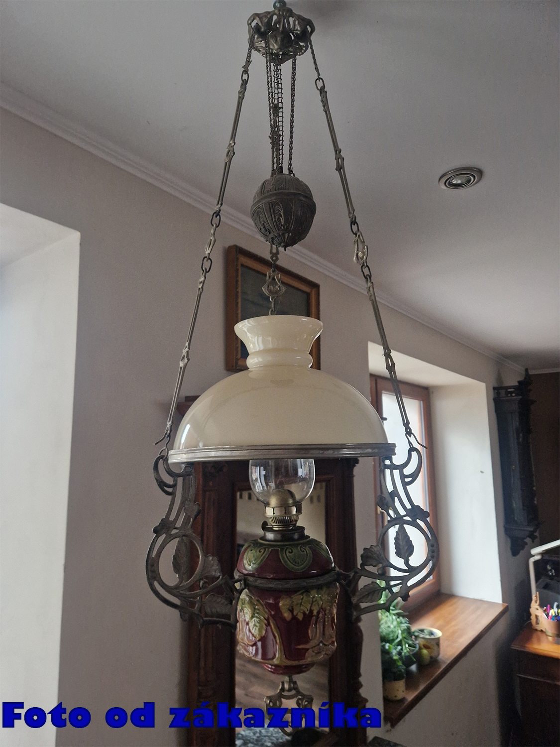 Náhradné tienidlo priemer 30cm petrolejkové béžové lesklé