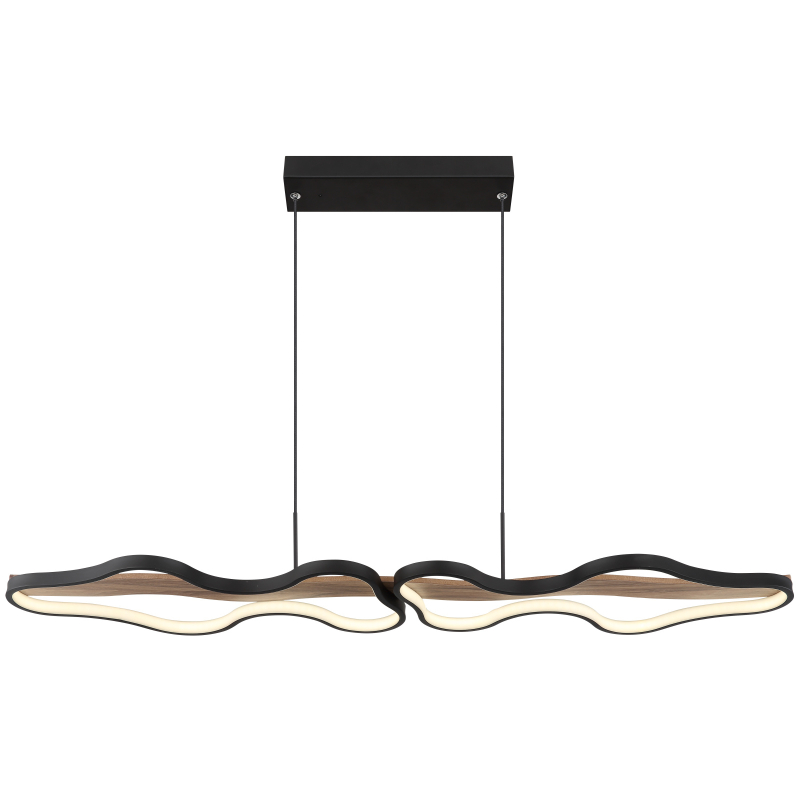 BEZZY visiaci ledkový luster na diaľkové ovládanie čierny/hnedé drevo 1xLED/36W/CCT 2700-4000-6000K, výška: 150cm