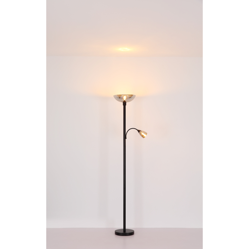 BLADE stojanová lampa čierna/dymová 1xE27/60W + 1xE14/40W