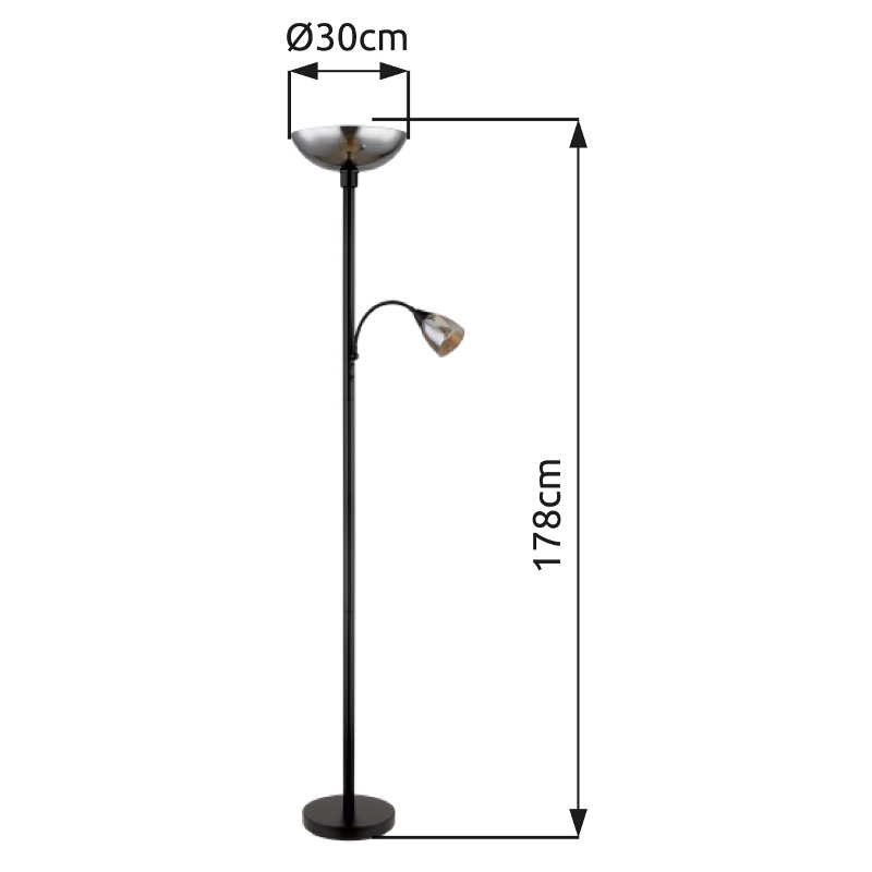 BLADE stojanová lampa čierna/dymová 1xE27/60W + 1xE14/40W