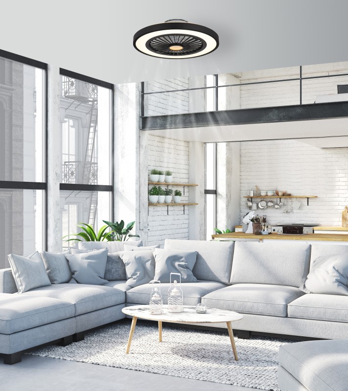 BLIZZAK stropný ventilátor čierny so svetlom LED 45W/3000-6500K + diaľkové ovládanie  