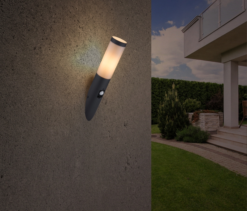 BOSTON vonkajšie nástenné svietidlo antracit so senzorom pohybu 1xE27/60W IP44