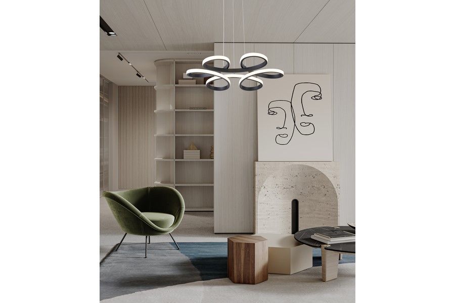 BURTON závesné svietidlo matné čierne LED/40W/3000K-3500K-4000K, priemer: 52cm