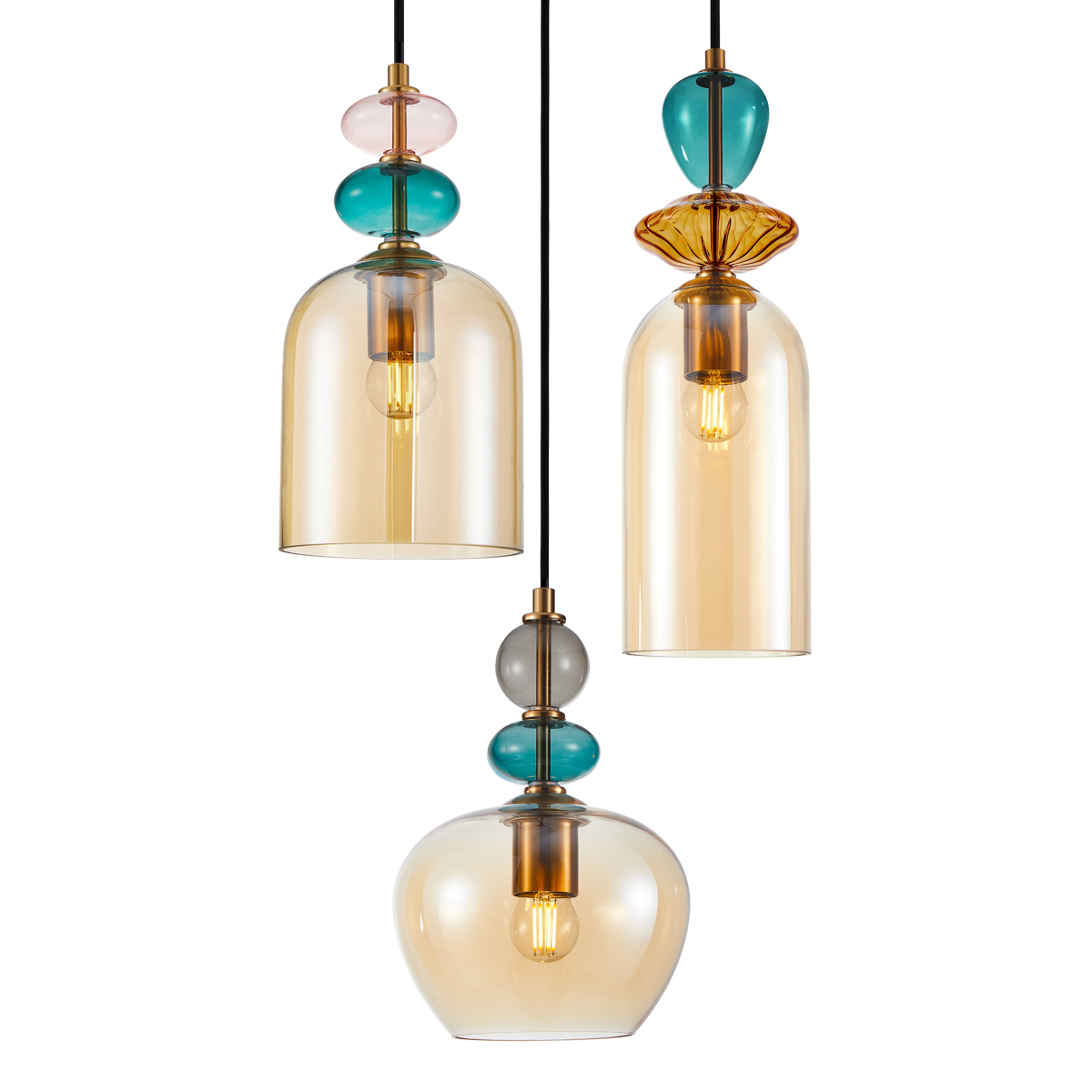 BUSCO závesná lampa jantárová/zlatá 3xE27/40W, priemer: 39,5cm