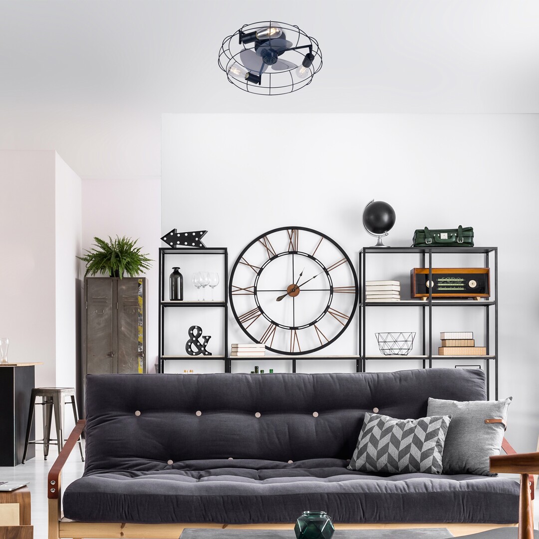 CADMUS stropný ventilátor so svetlom 3xE27/25W čierny, priemer 48cm
