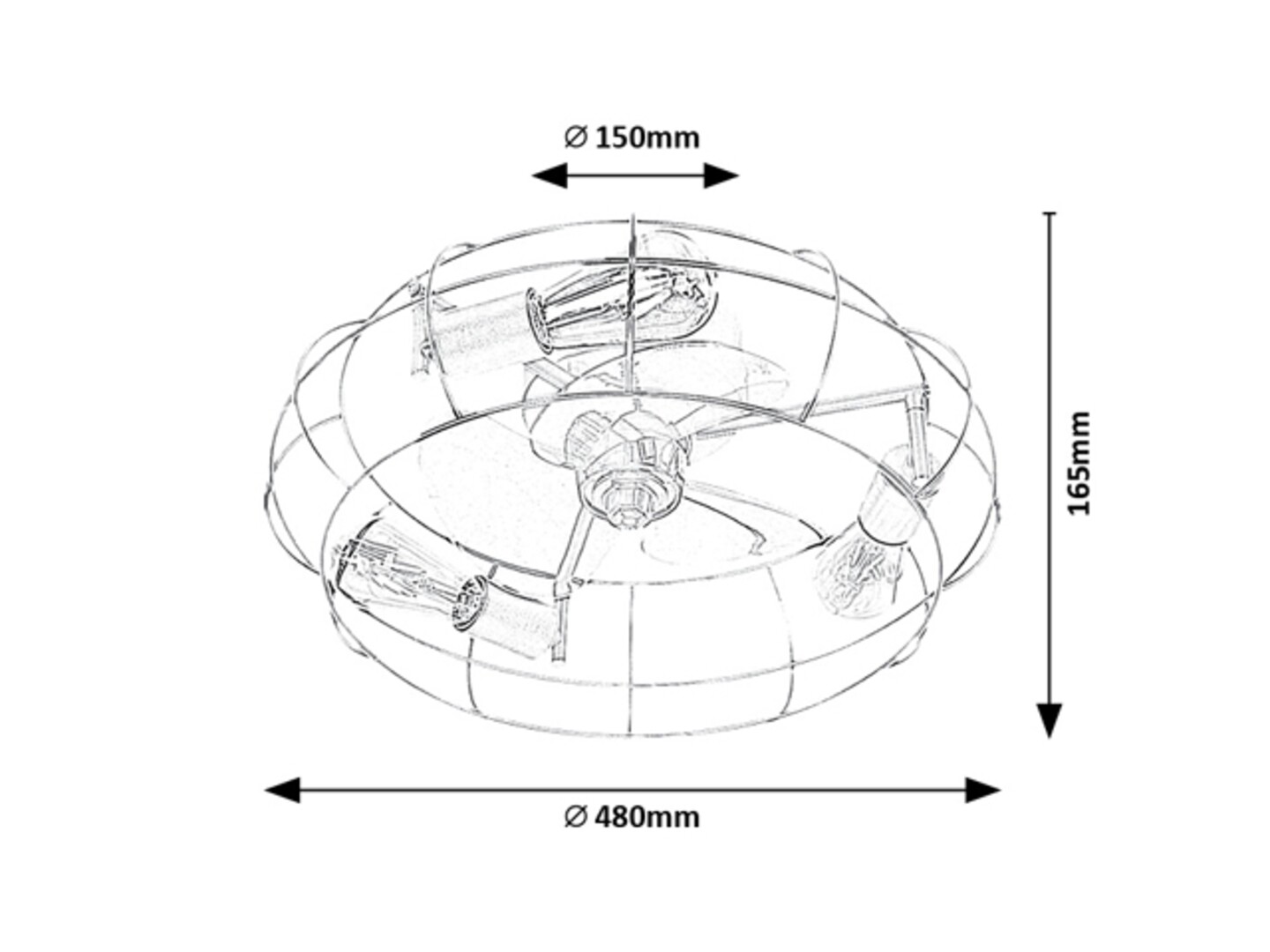 CADMUS stropný ventilátor so svetlom 3xE27/25W čierny, priemer 48cm