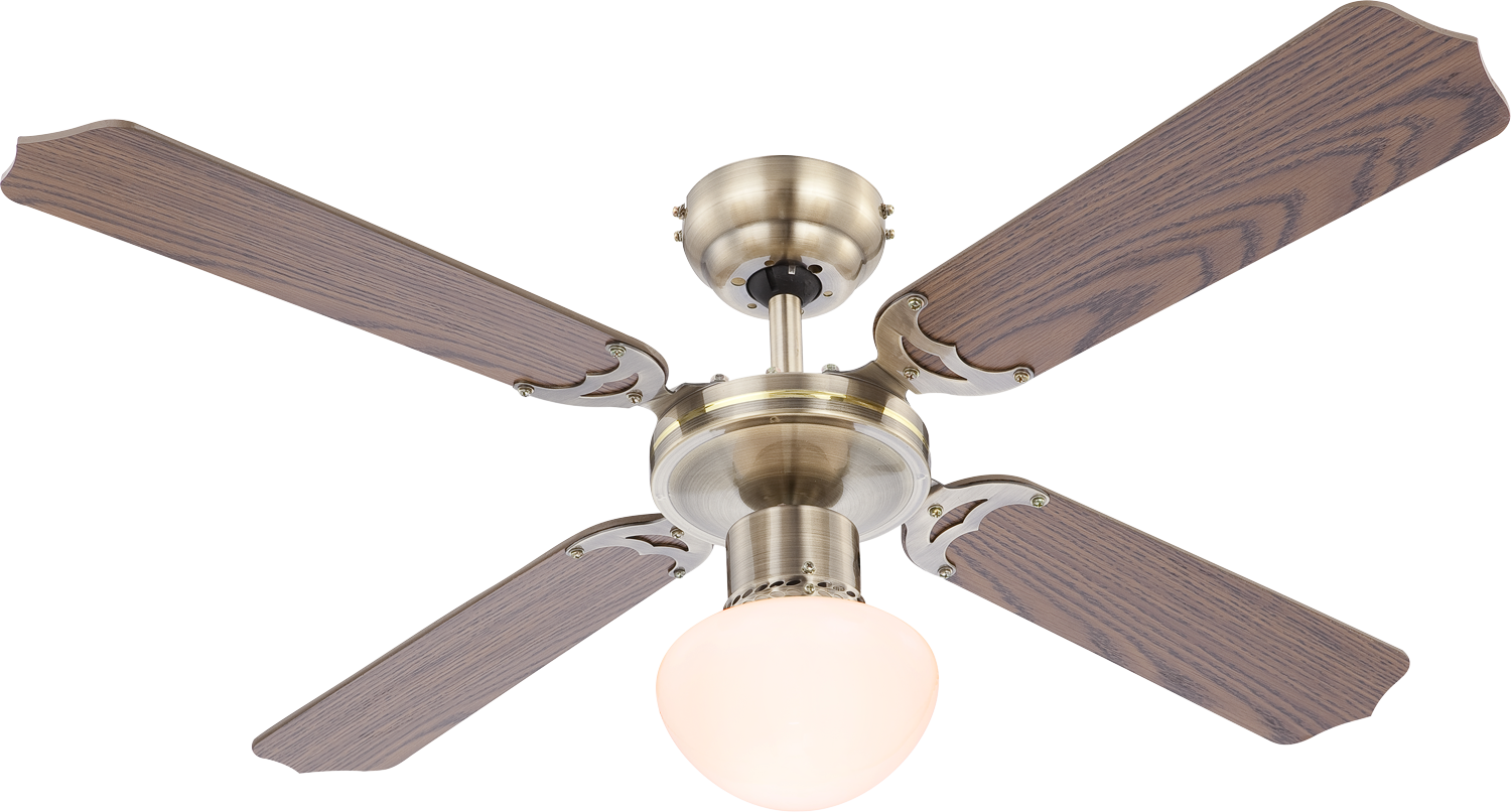 CHAMPION stropný ventilátor so svetlom 1xE27/60W, antická mosadz/dub