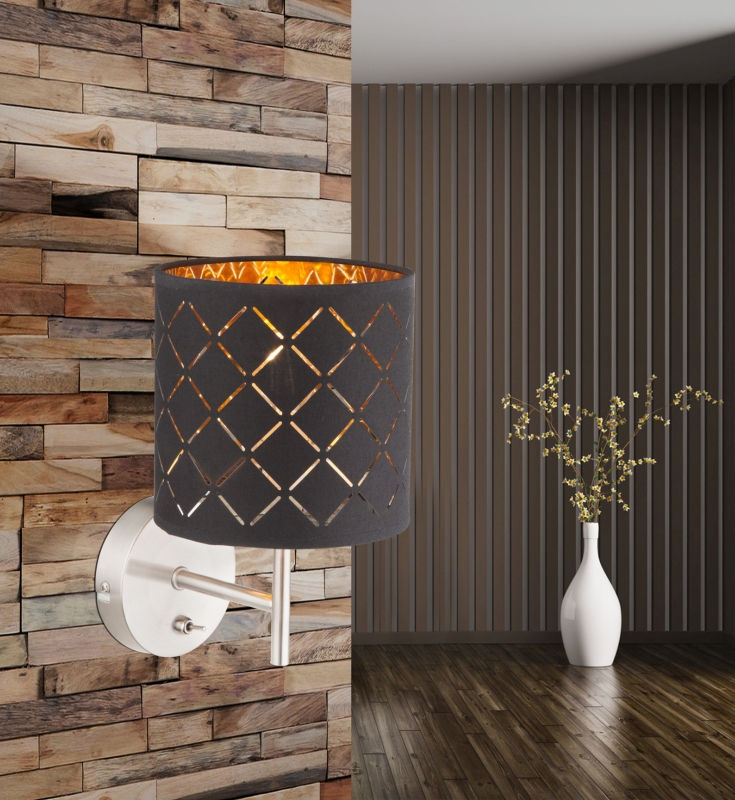 CLARKE nástenné svietidlo s vypínačom čierno-zlaté 1xE14/40W