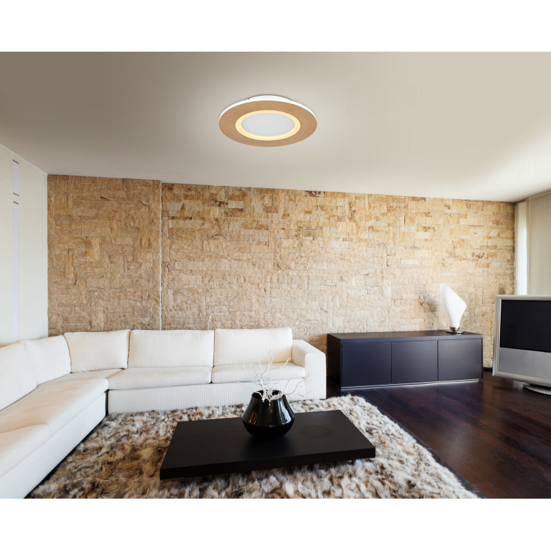 CLAY stropné svietidlo biele/imitácia dreva 1xLED/23,4W/2700K+6500K, priemer: 30cm