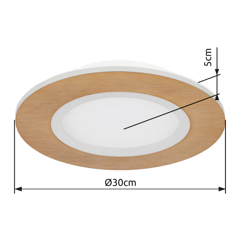 CLAY stropné svietidlo biele/imitácia dreva 1xLED/23,4W/2700K+6500K, priemer: 30cm