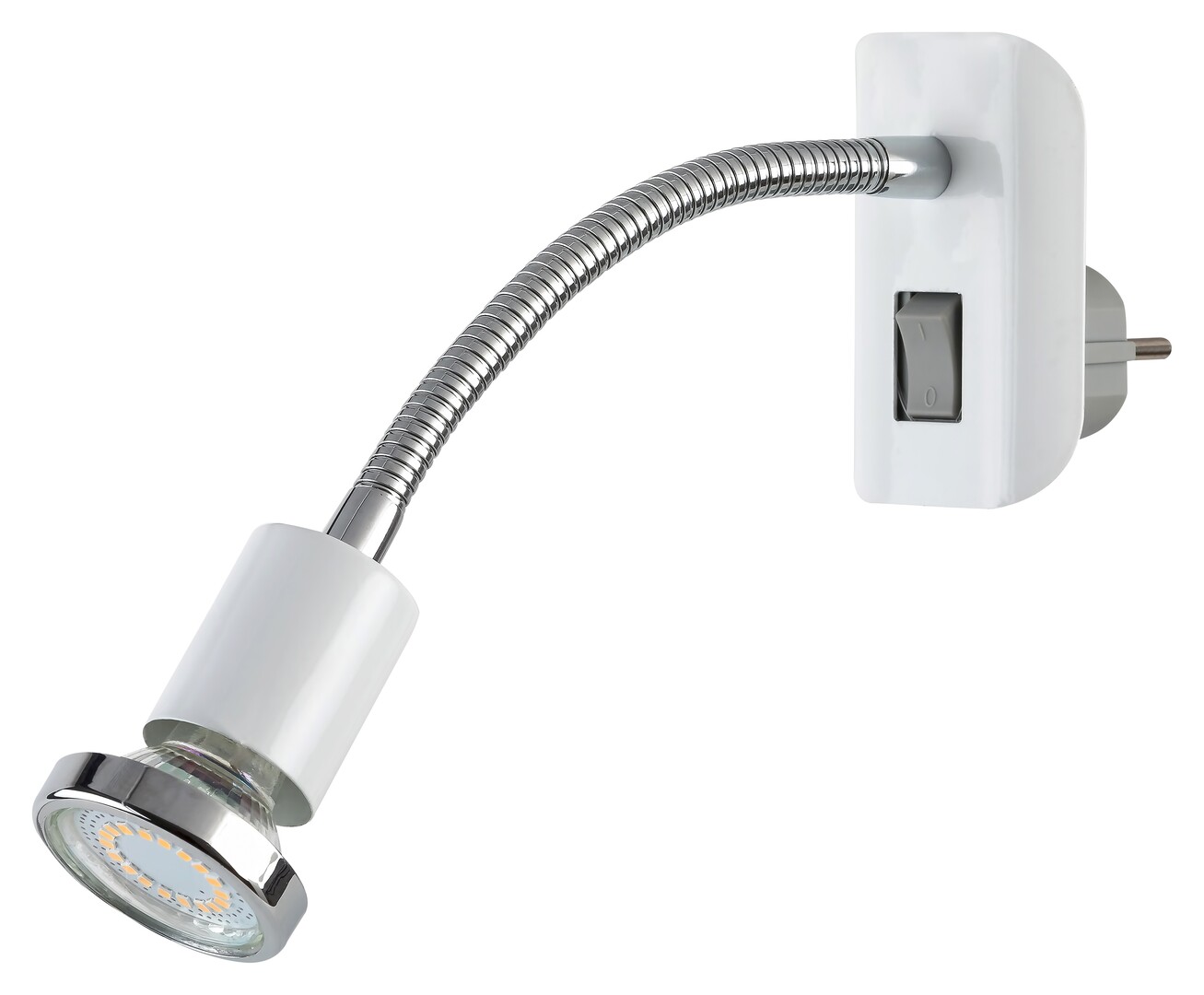 DOBRA nástenné svietidlo s vypínačom do zásuvky biele/chróm 1xLED/GU10/35W/3000K
